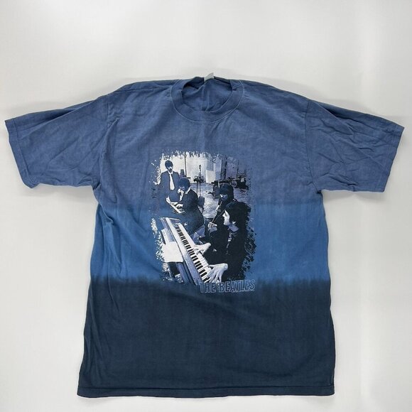 Beatles studio session Y2K Blue Ombre T-Shirt Size LARGE Band Music Tee - Picture 2 of 9